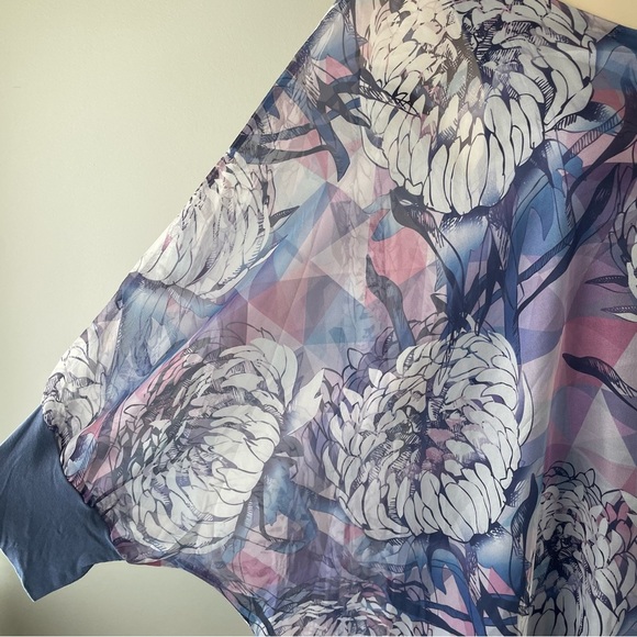 Creation Silk Batwing Blouse Tunic Top Long Longline Floral Purple Size Small - Picture 6 of 9